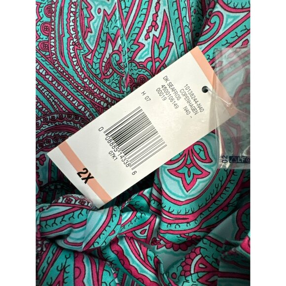 Jones New York Signature Womans Paisley Button Blouse 2X Green Pink Twist Knot - Picture 3 of 5